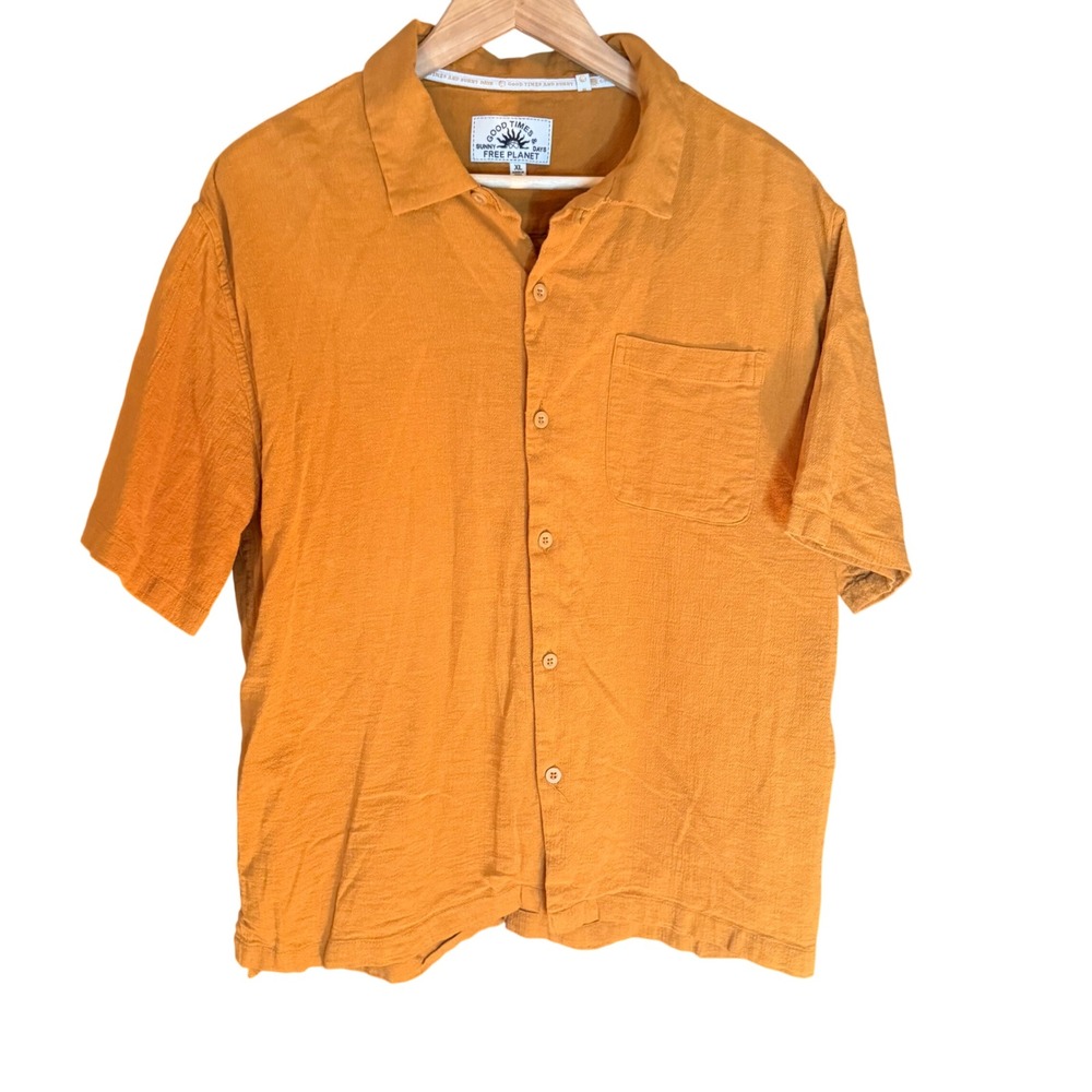 Free Planet Mens Orange Textured Short Sleeve Button Up‎ Shirt Size XL